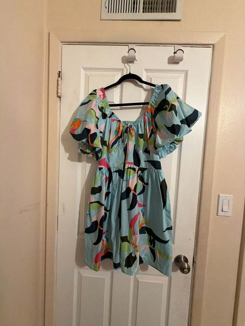 A New Day Women's Puff Short Sleeve Abstract Print Mini Dress SOU1251-K